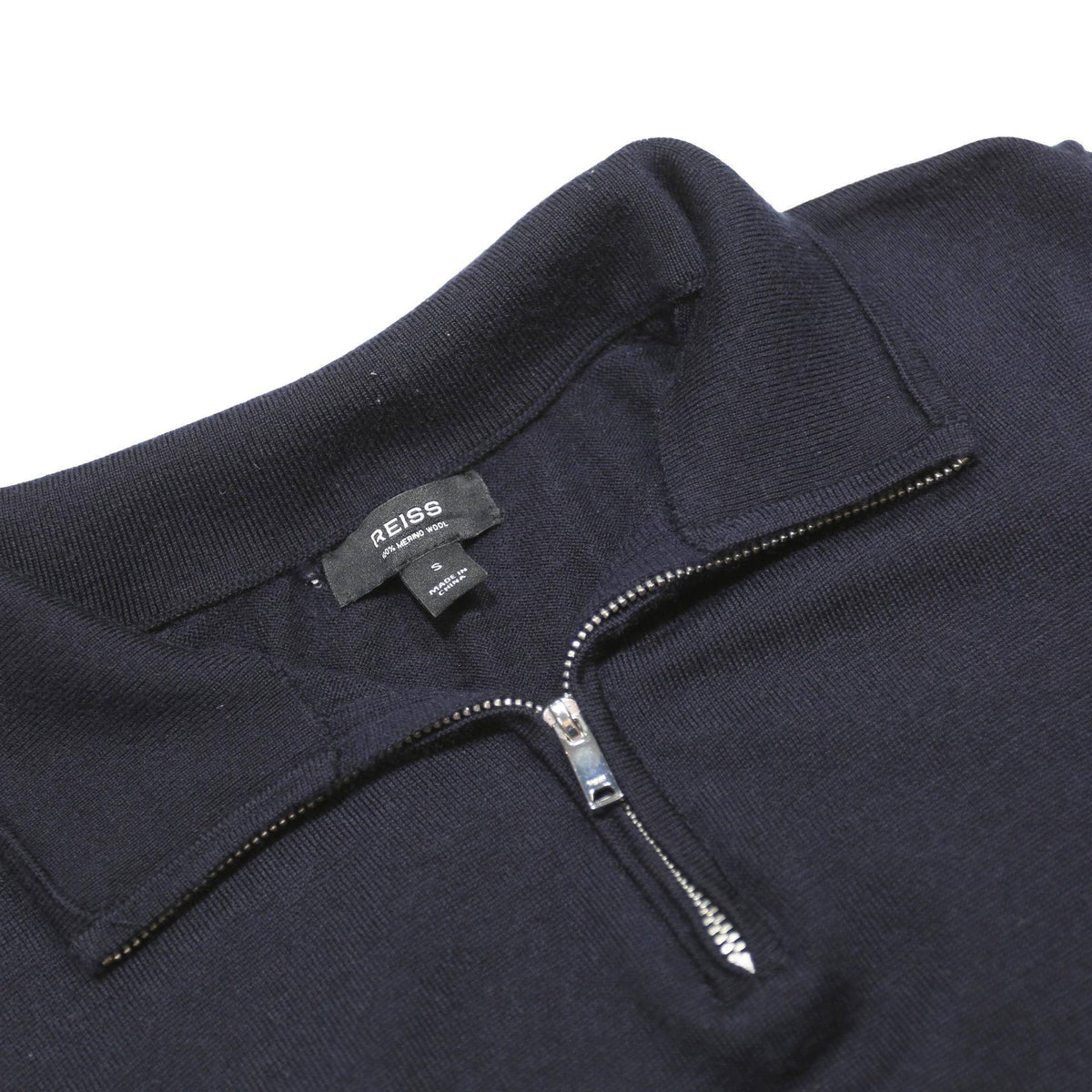 REISS Mens Black Wool Plain Pullover Zip Neck Basic Knit S Smart Casual Jumper