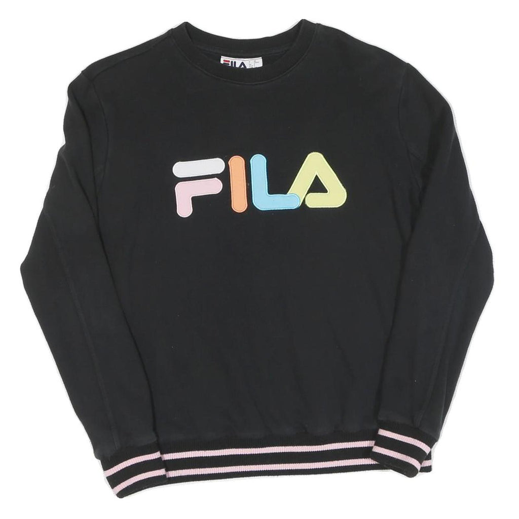 FILA Womens Black Cotton Crew Neck S Sweatshirt Colour Block Logo