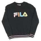 FILA Womens Black Cotton Crew Neck S Sweatshirt Colour Block Logo