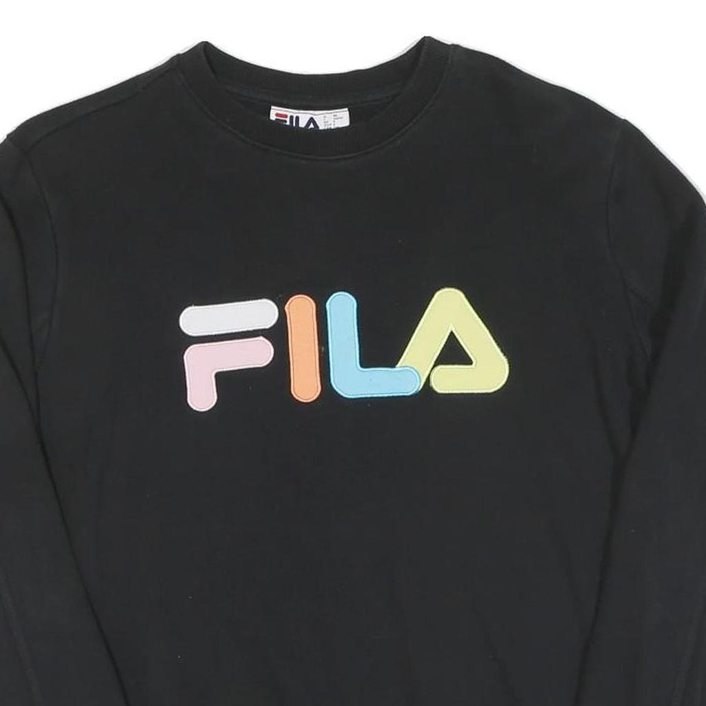 FILA Womens Black Cotton Crew Neck S Sweatshirt Colour Block Logo