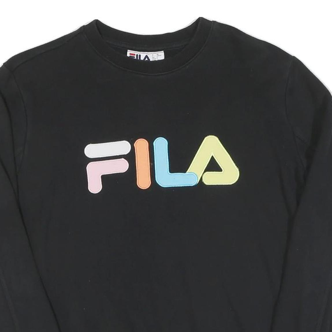 FILA Womens Black Cotton Crew Neck S Sweatshirt Colour Block Logo