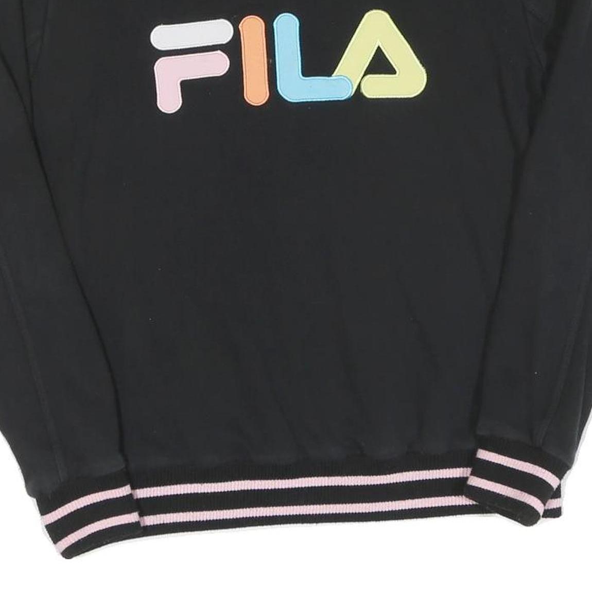 FILA Womens Black Cotton Crew Neck S Sweatshirt Colour Block Logo