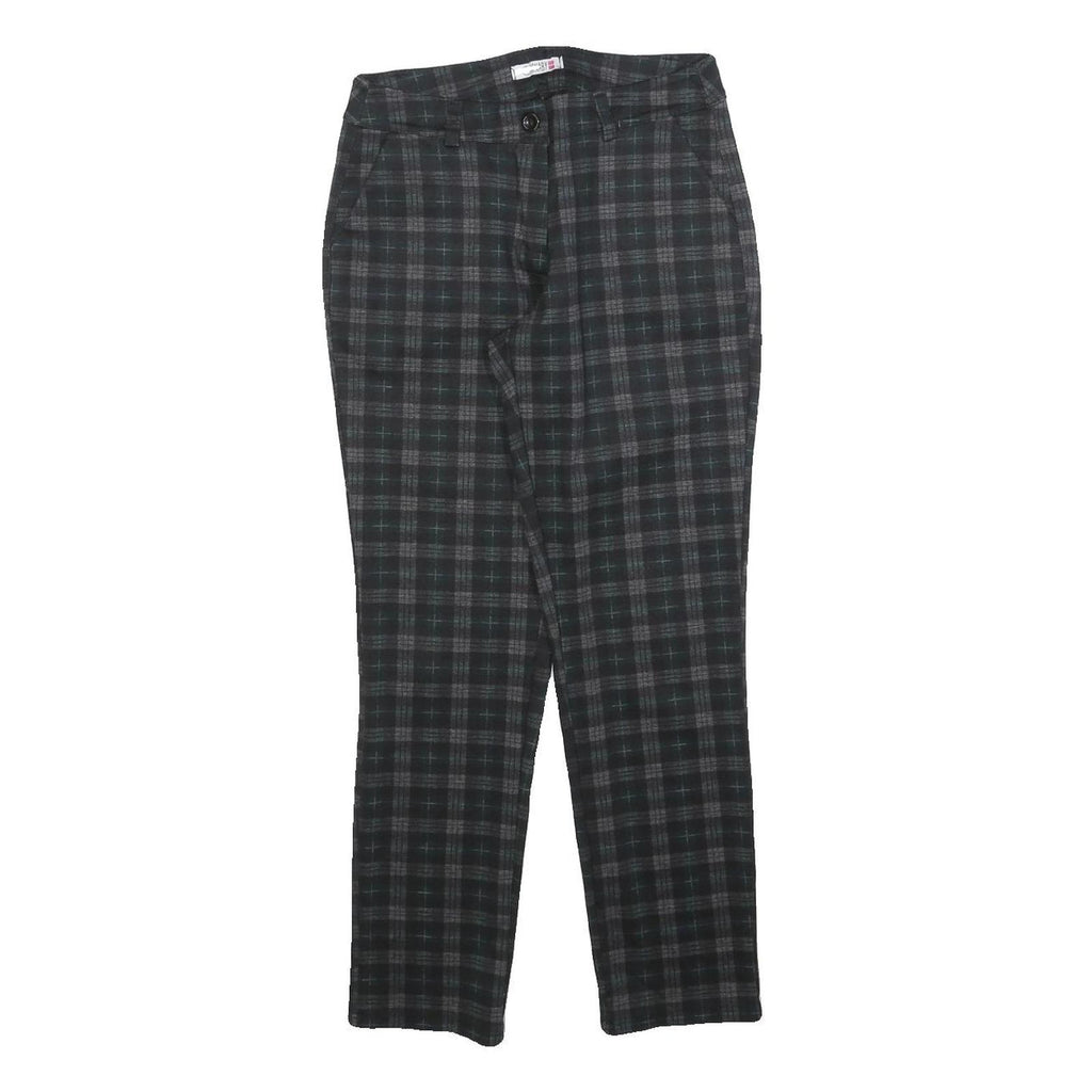 CARNABY Womens Cotton Blend Slim Black Grey Check Trousers W26 L26 Stylish