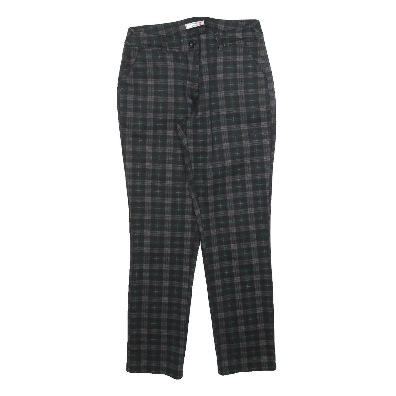 CARNABY Womens Cotton Blend Slim Black Grey Check Trousers W26 L26 Stylish