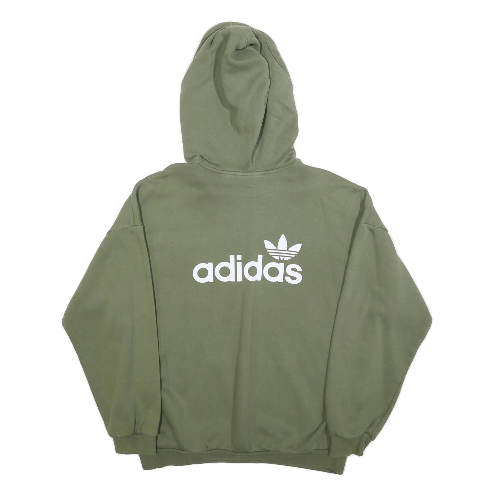 ADIDAS Womens Green Cotton Blend Pullover Hoodie UK 12 Casual Sportswear