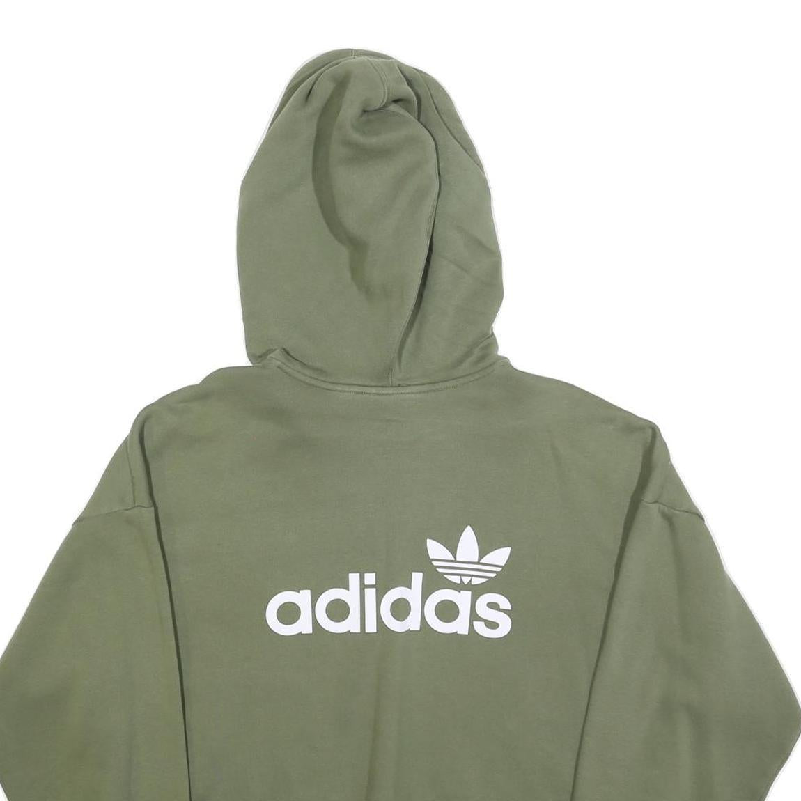 ADIDAS Womens Green Cotton Blend Pullover Hoodie UK 12 Casual Sportswear