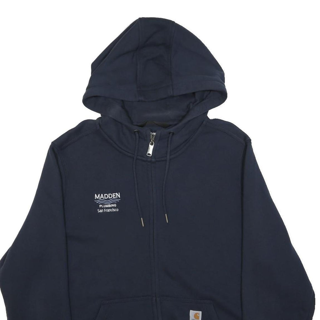 CARHARTT Mens Navy Blue Hoodie Zip Up 2XL Madden Plumbing Embroidered