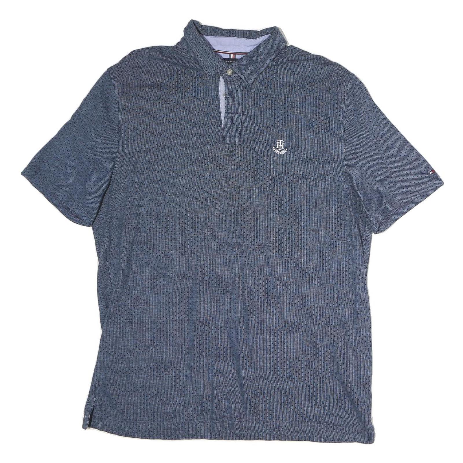 TOMMY HILFIGER Mens Blue Short Sleeve Polo Shirt XL Cotton Classic Casual