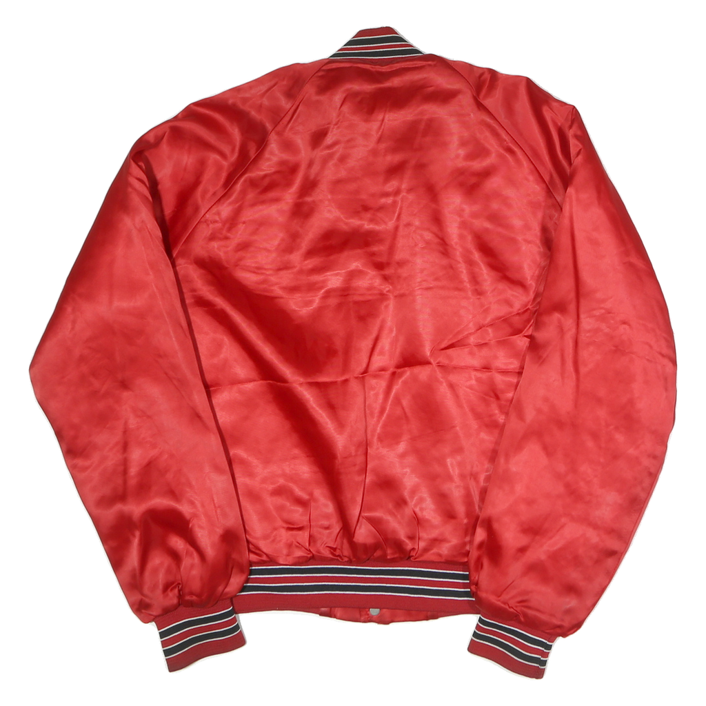Womens Red Plain Varsity Jacket M Nylon Bomber Zip Retro Casual Lightweight