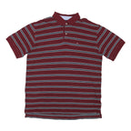 TOMMY HILFIGER Mens Maroon & Blue Striped Short Sleeve Polo Shirt 2XL Cotton