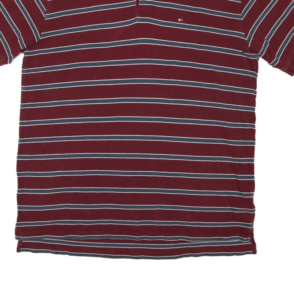 TOMMY HILFIGER Mens Maroon & Blue Striped Short Sleeve Polo Shirt 2XL Cotton