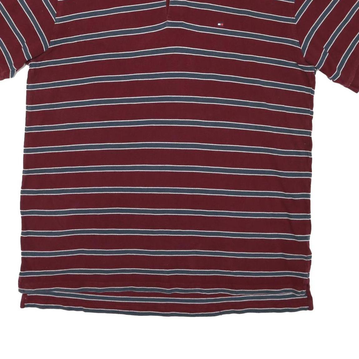 TOMMY HILFIGER Mens Maroon & Blue Striped Short Sleeve Polo Shirt 2XL Cotton
