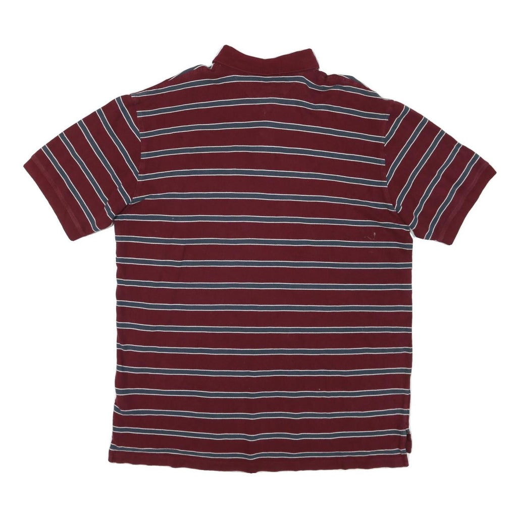TOMMY HILFIGER Mens Maroon & Blue Striped Short Sleeve Polo Shirt 2XL Cotton