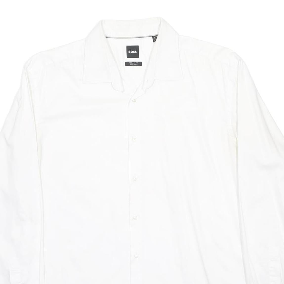 HUGO BOSS Mens White Formal Shirt 2XL Classic Cotton Button Long Sleeve