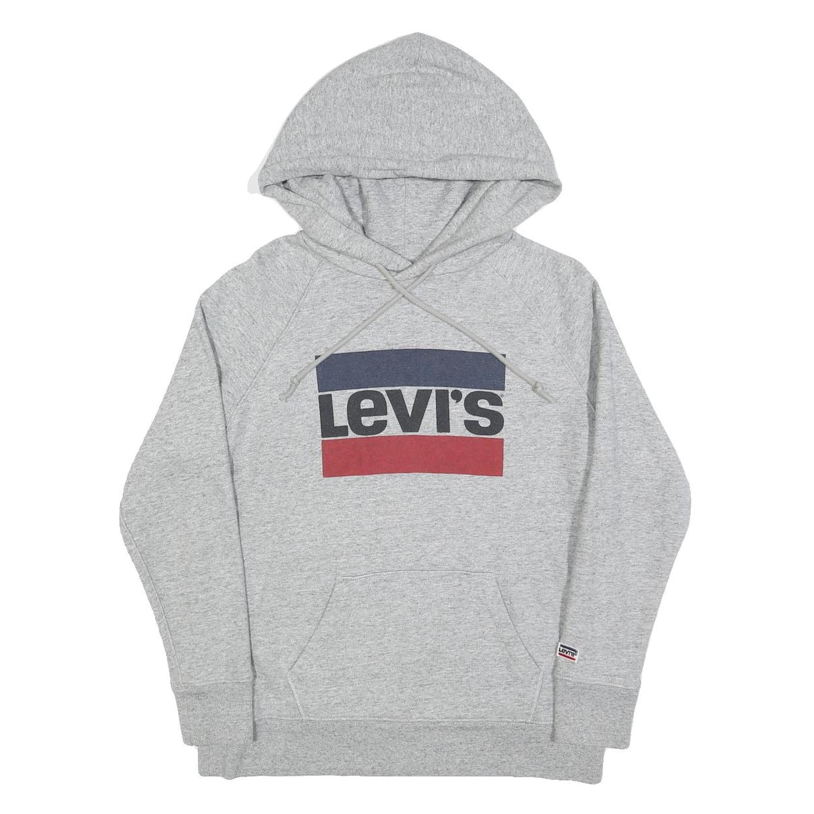 LEVI'S Womens Grey Cotton Blend Logo Pullover Hoodie S Casual Sweatshirt