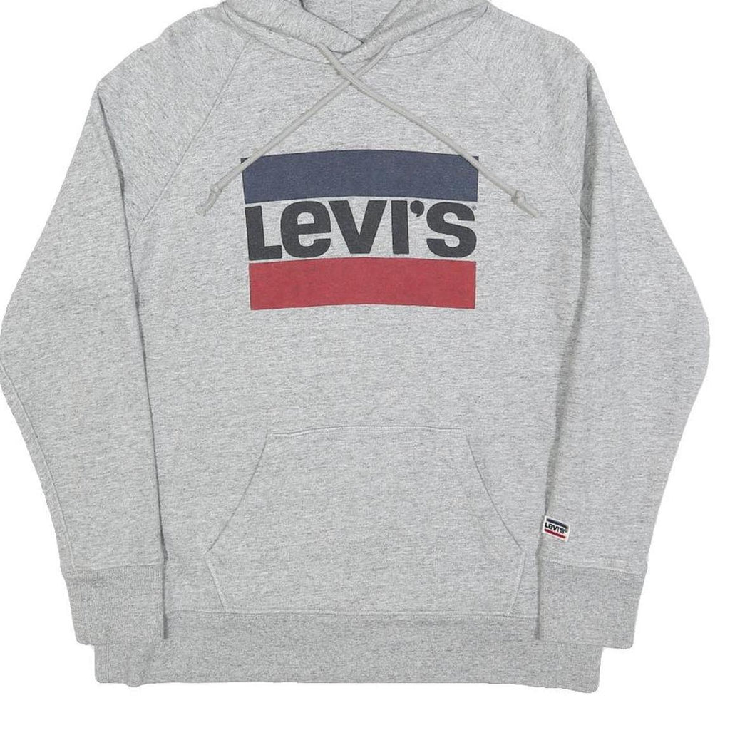 LEVI'S Womens Grey Cotton Blend Logo Pullover Hoodie S Casual Sweatshirt