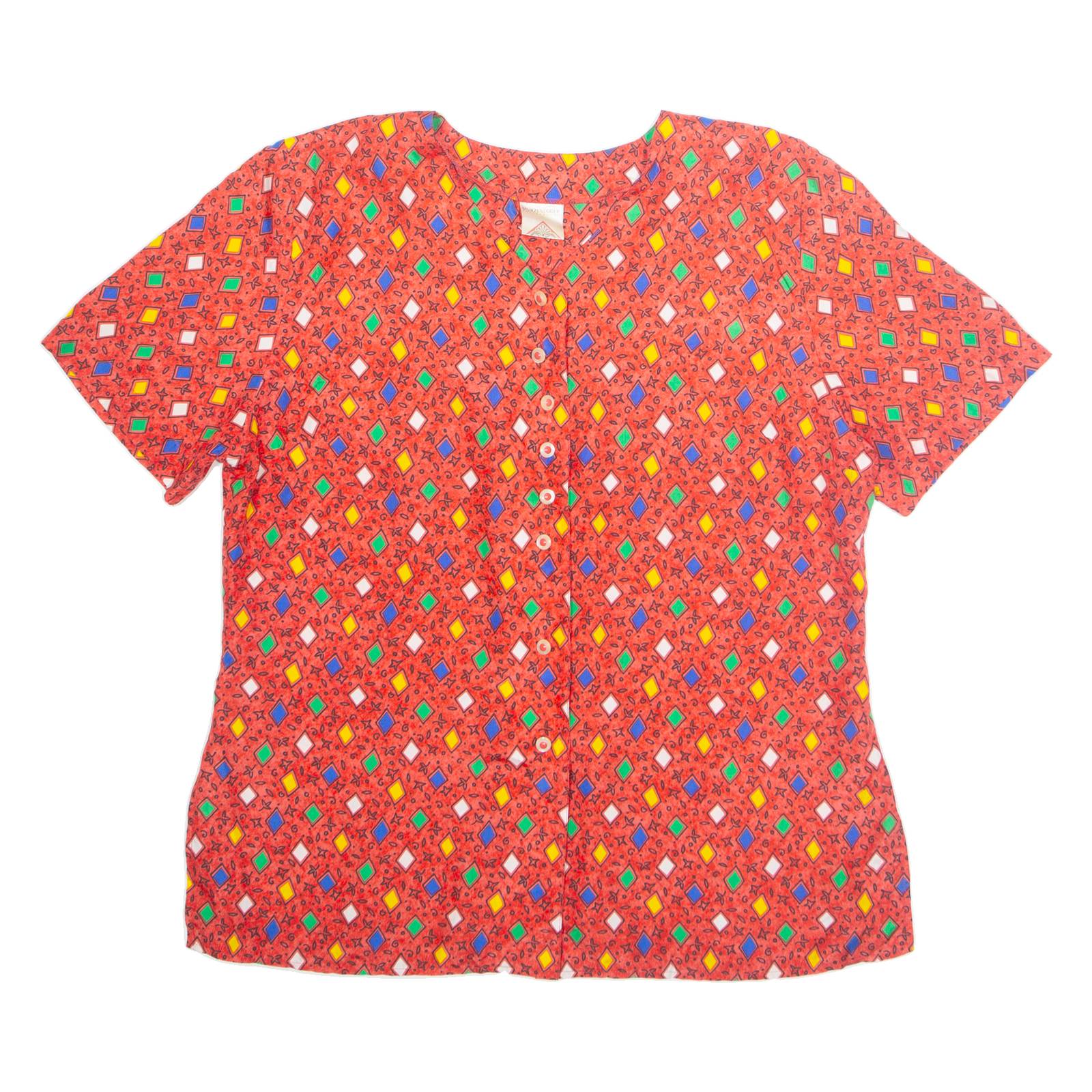 STURZENEGGER Womens Printed Blouse Red 90s Silk Geometric L