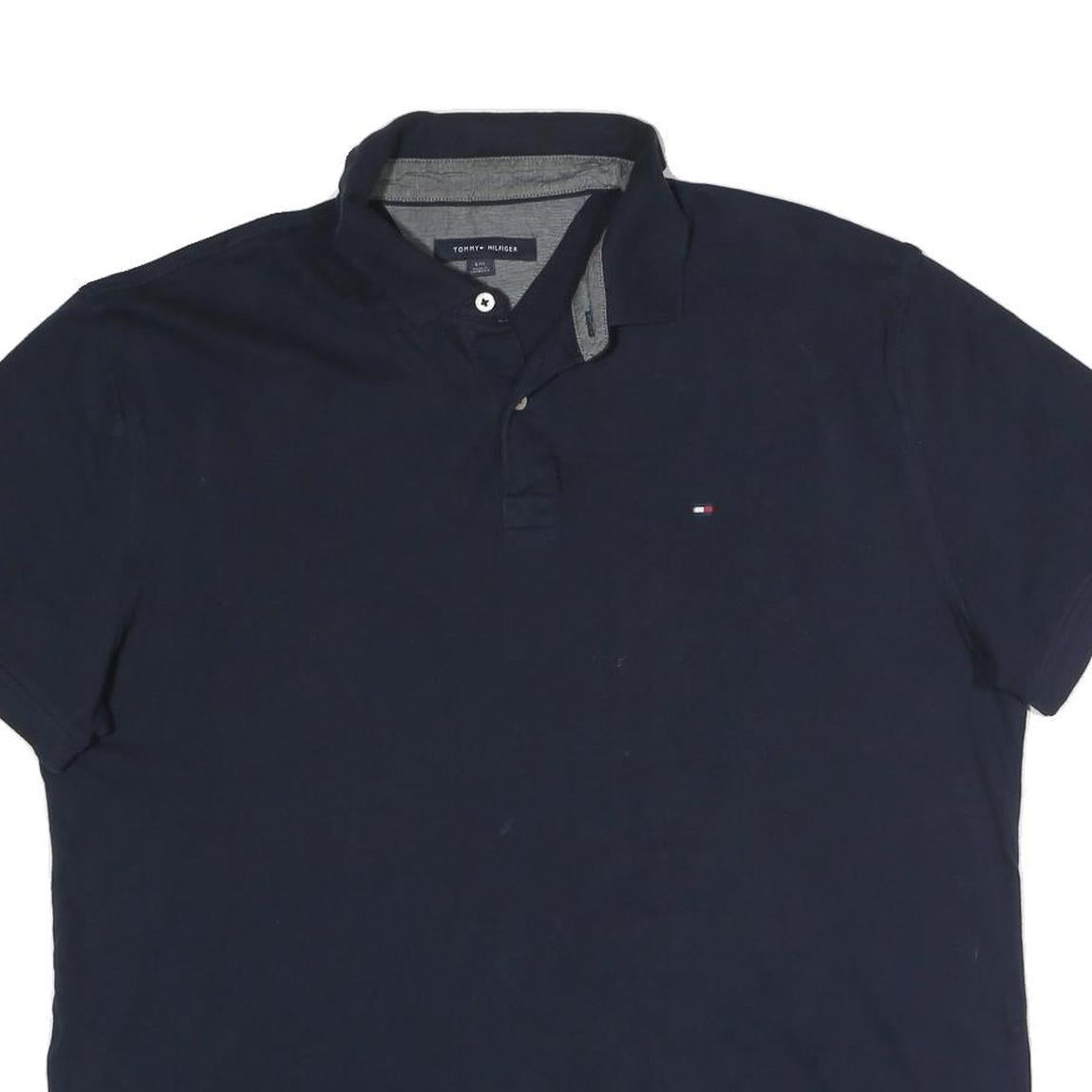 TOMMY HILFIGER Mens Blue Polo Shirt L Classic Cotton Blend Short Sleeve Casual