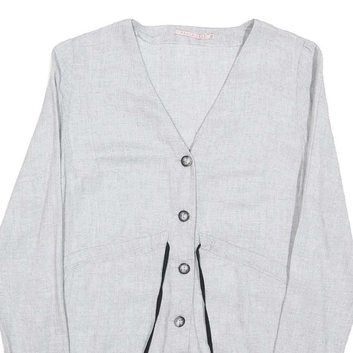 PAULA JANZ Womens Grey Wool Blend Button Top Long Sleeve V-Neck XS Stylish