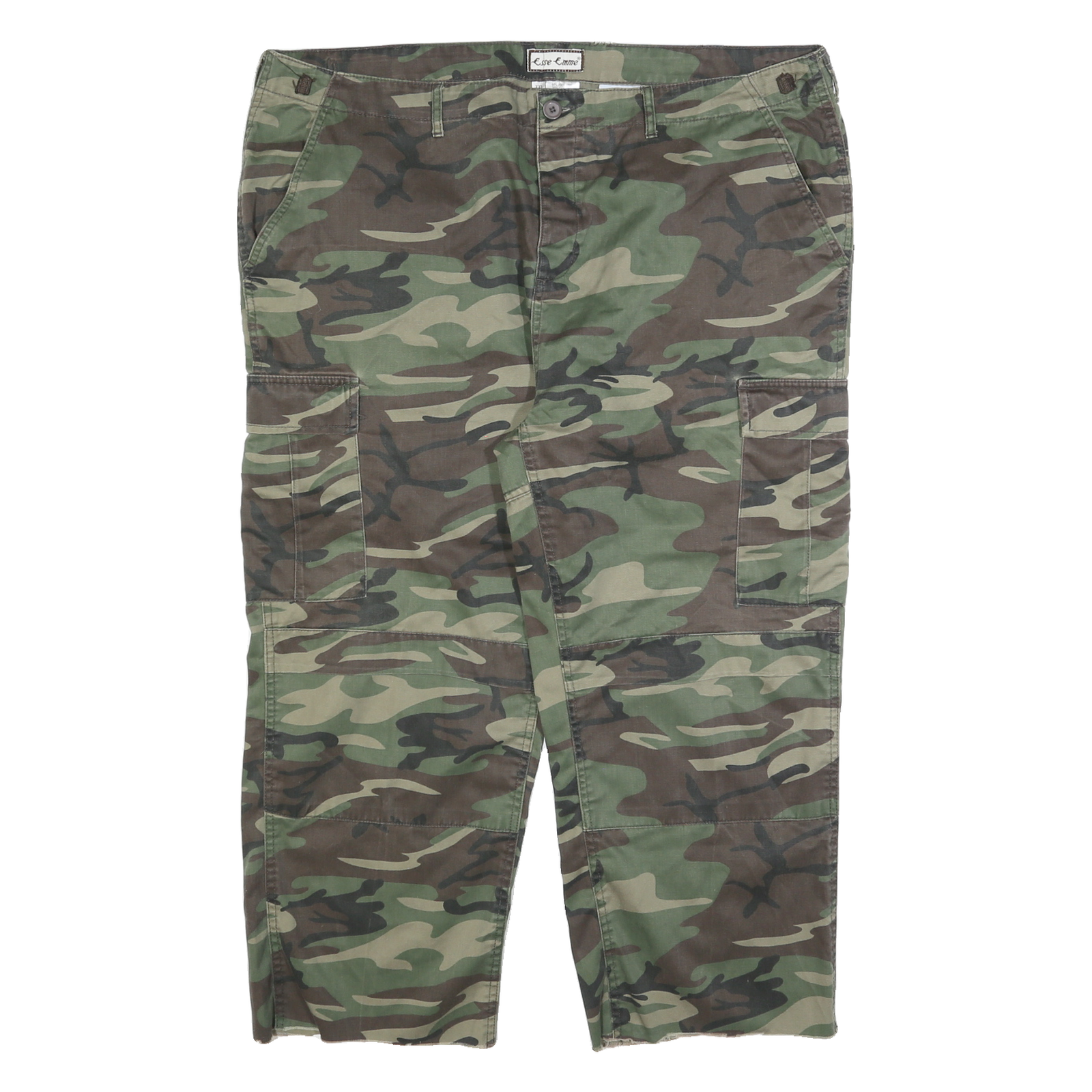 ESSE EMME Mens Cotton Blend Green Camouflage Relaxed Cargo Trousers W42 L25