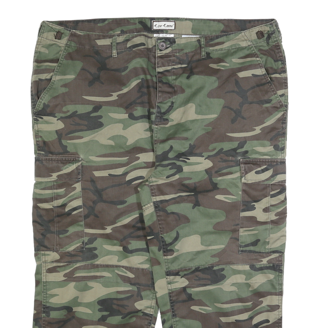 ESSE EMME Mens Cotton Blend Green Camouflage Relaxed Cargo Trousers W42 L25