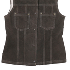 IN FLIGHT Womens Brown Leather Button Jacket M Woven Sleeveless Stylish Casual