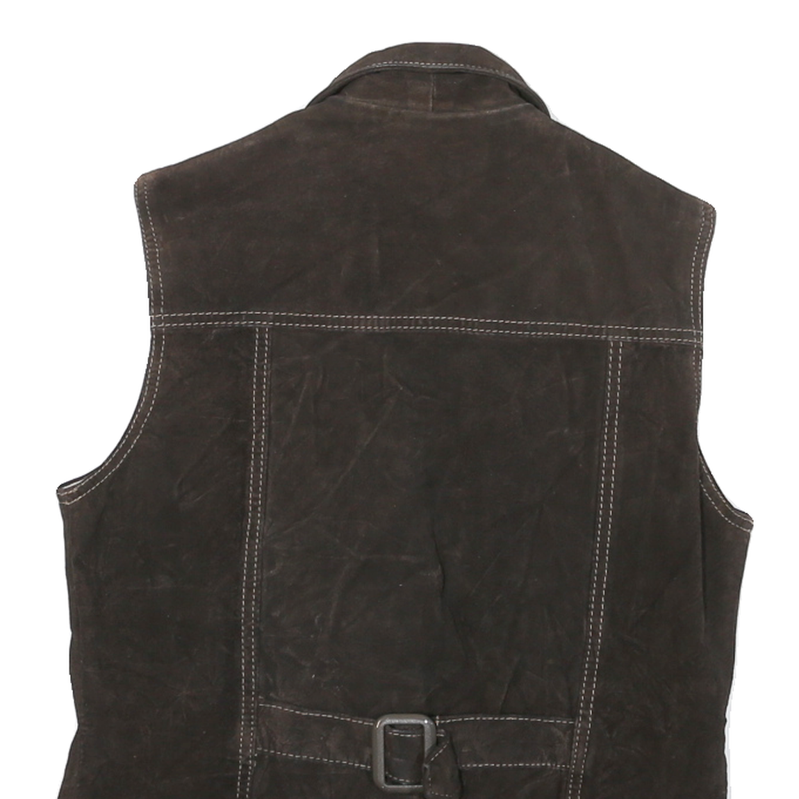 IN FLIGHT Womens Brown Leather Button Jacket M Woven Sleeveless Stylish Casual