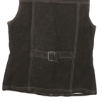 IN FLIGHT Womens Brown Leather Button Jacket M Woven Sleeveless Stylish Casual