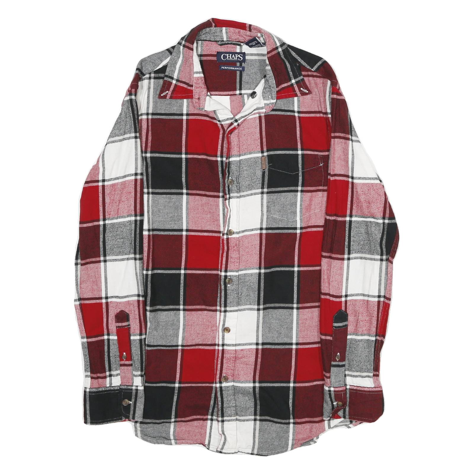 CHAPS Mens Red & Black Check Shirt S Cotton Long Sleeve Casual Button Front