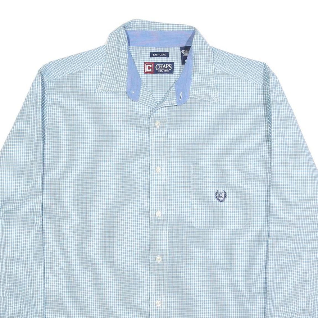 CHAPS Mens Blue & White Check Shirt L Long Sleeve Button Cotton Blend