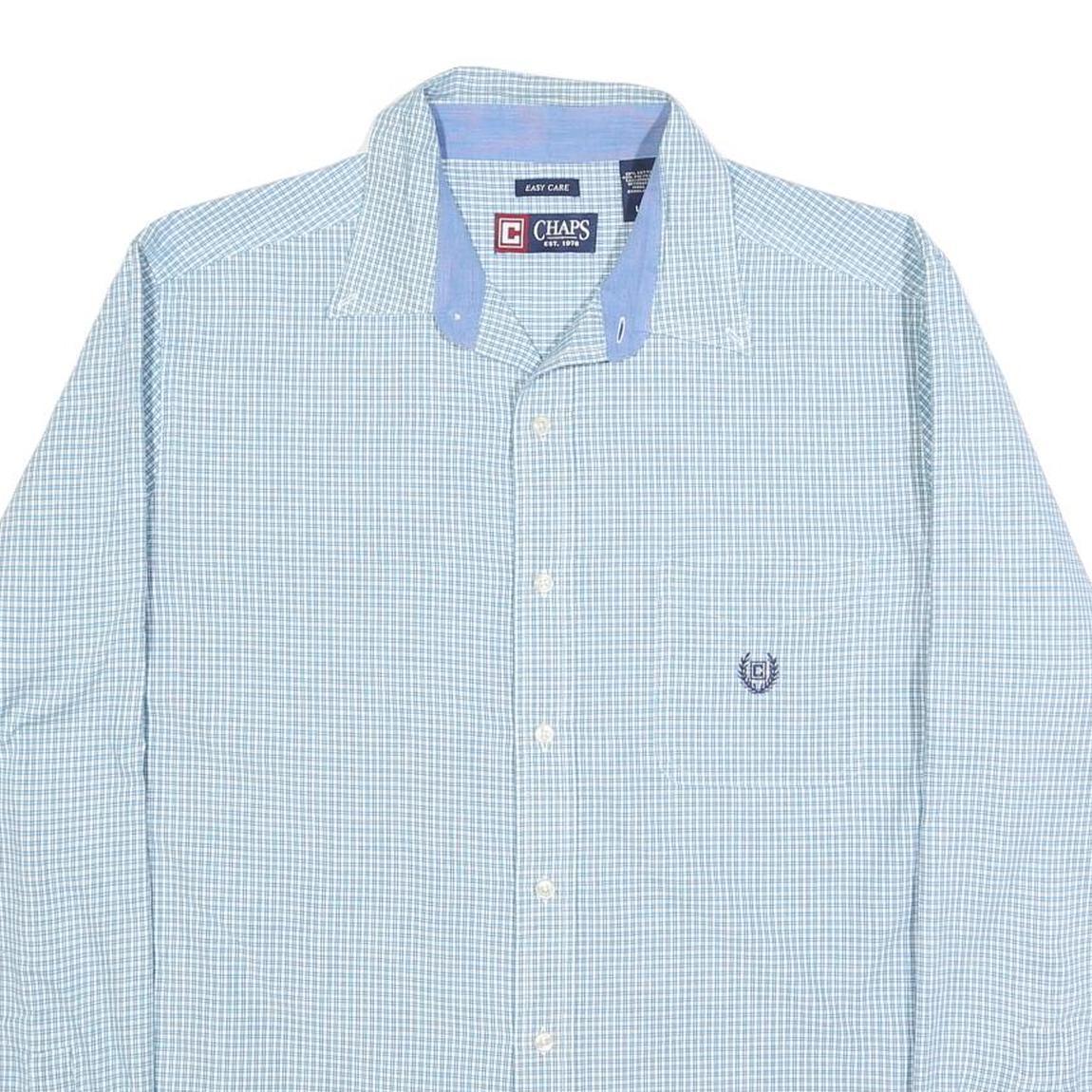 CHAPS Mens Blue & White Check Shirt L Long Sleeve Button Cotton Blend