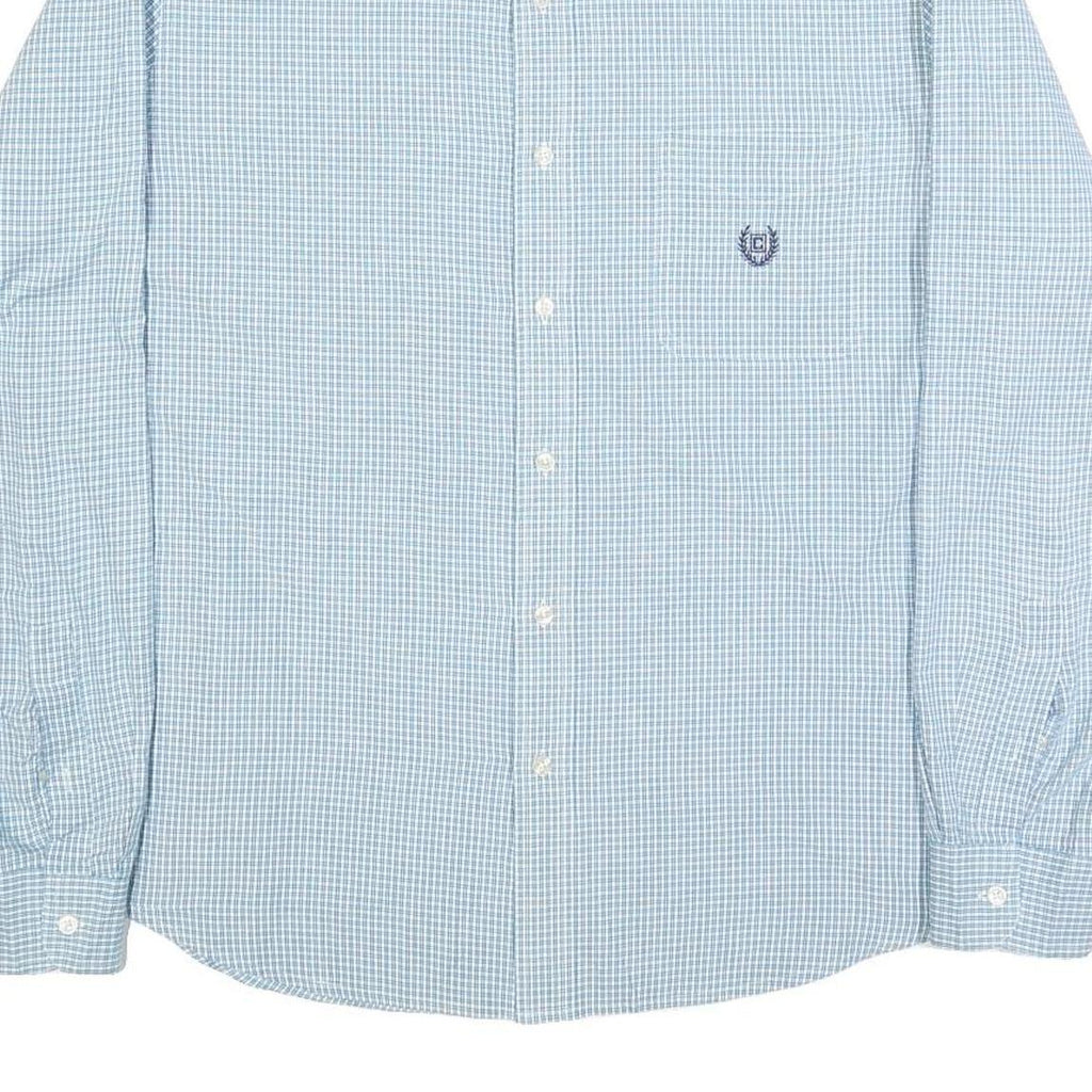 CHAPS Mens Blue & White Check Shirt L Long Sleeve Button Cotton Blend