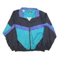 GRENADIER Mens Black & Blue Colourblock Track Jacket L Nylon Zip Retro Style