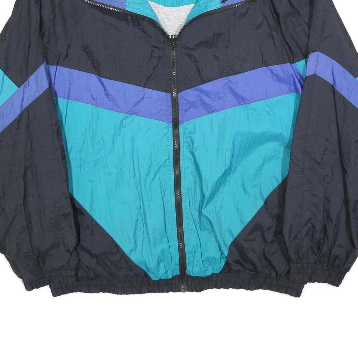 GRENADIER Mens Black & Blue Colourblock Track Jacket L Nylon Zip Retro Style