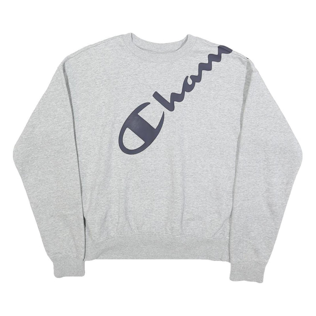 CHAMPION Mens Grey Crew Neck M Cotton Blend Pullover Sweatshirt Logo
