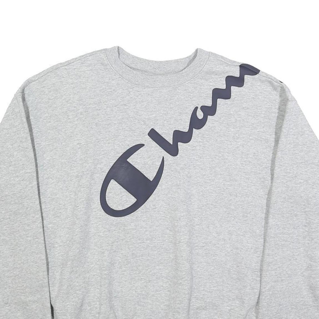 CHAMPION Mens Grey Crew Neck M Cotton Blend Pullover Sweatshirt Logo