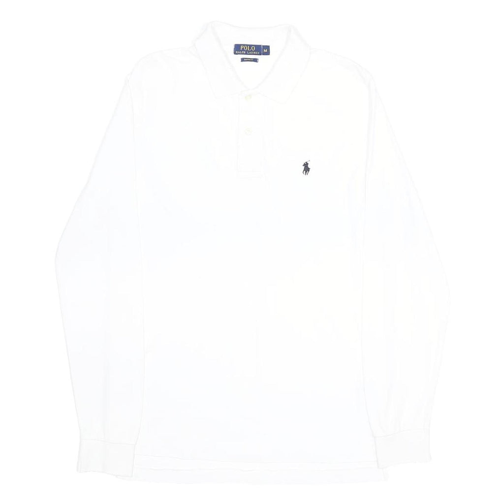 POLO RALPH LAUREN Mens White Long Sleeve Plain M Cotton Polo Shirt Classic Fit