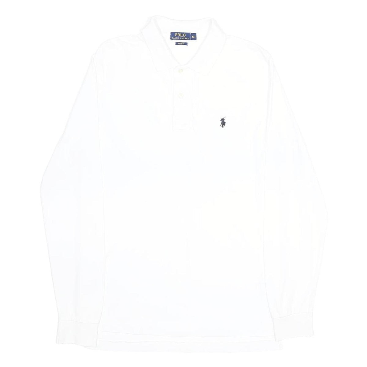 POLO RALPH LAUREN Mens White Long Sleeve Plain M Cotton Polo Shirt Classic Fit