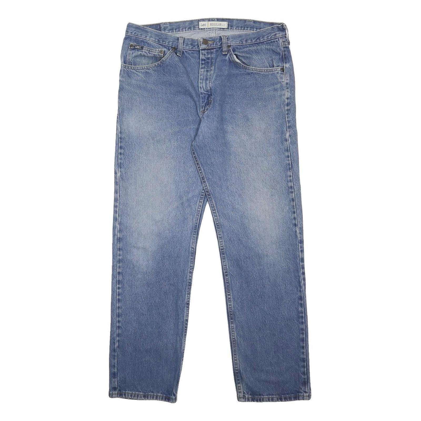 LEE Mens Regular Fit Cotton Denim Blue Jeans W36 L32 Classic Zip Closure