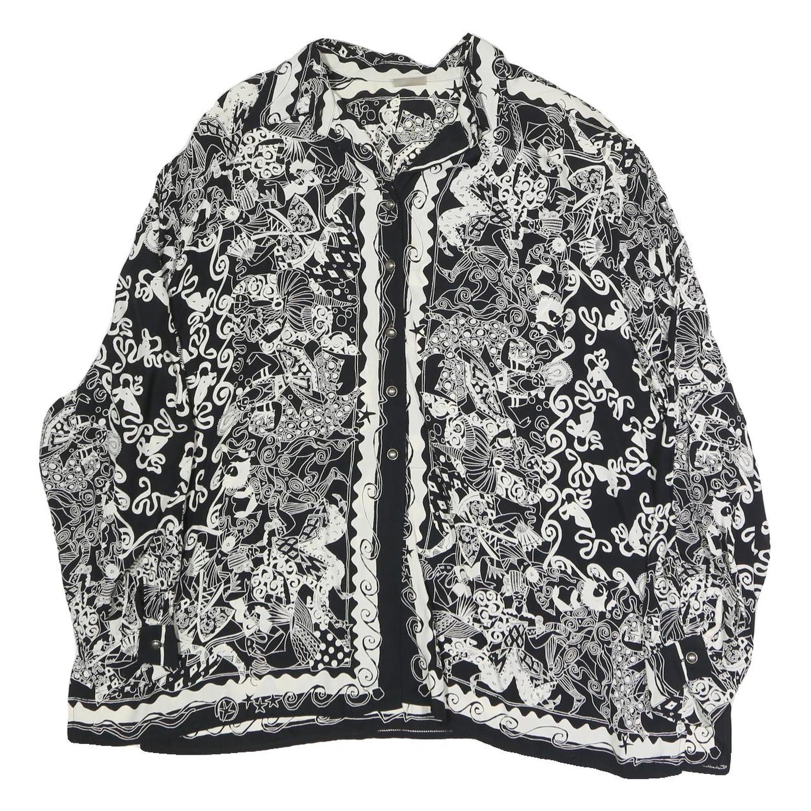 ACKERMAN Womens Black & White Printed Shirt Long Sleeve Collared XL Stylish Top