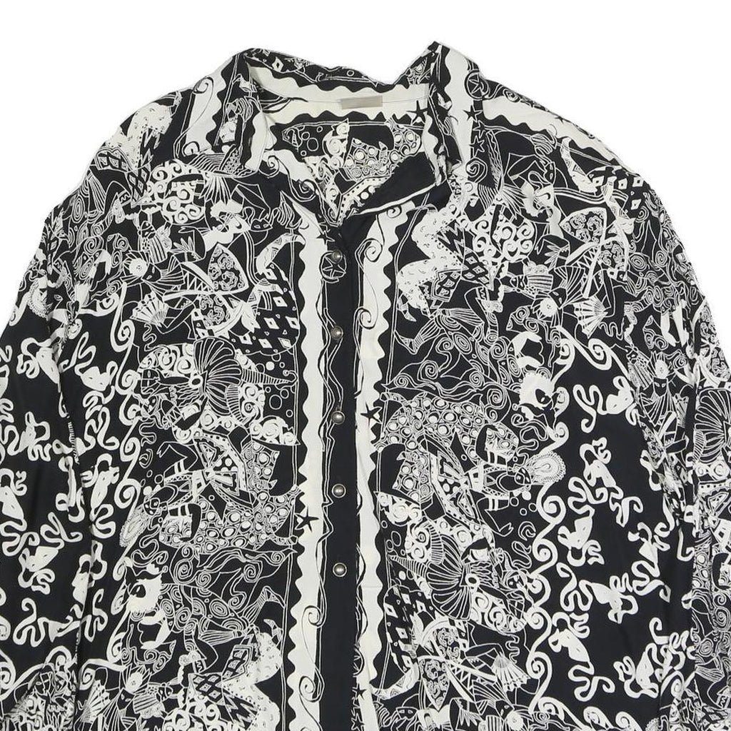 ACKERMAN Womens Black & White Printed Shirt Long Sleeve Collared XL Stylish Top