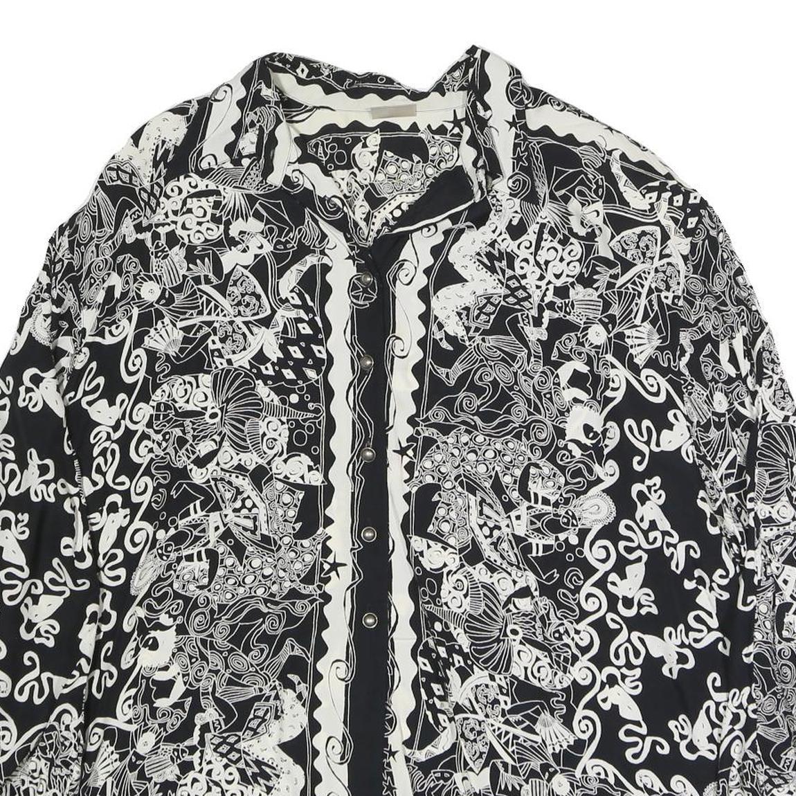 ACKERMAN Womens Black & White Printed Shirt Long Sleeve Collared XL Stylish Top