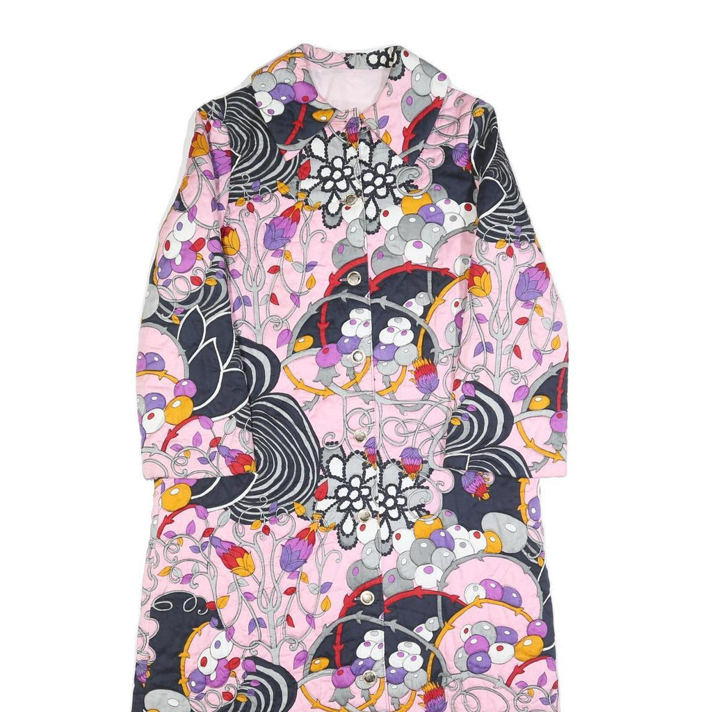 Womens Pink Button Jacket M Polyester Blend Floral Paisley Printed Long