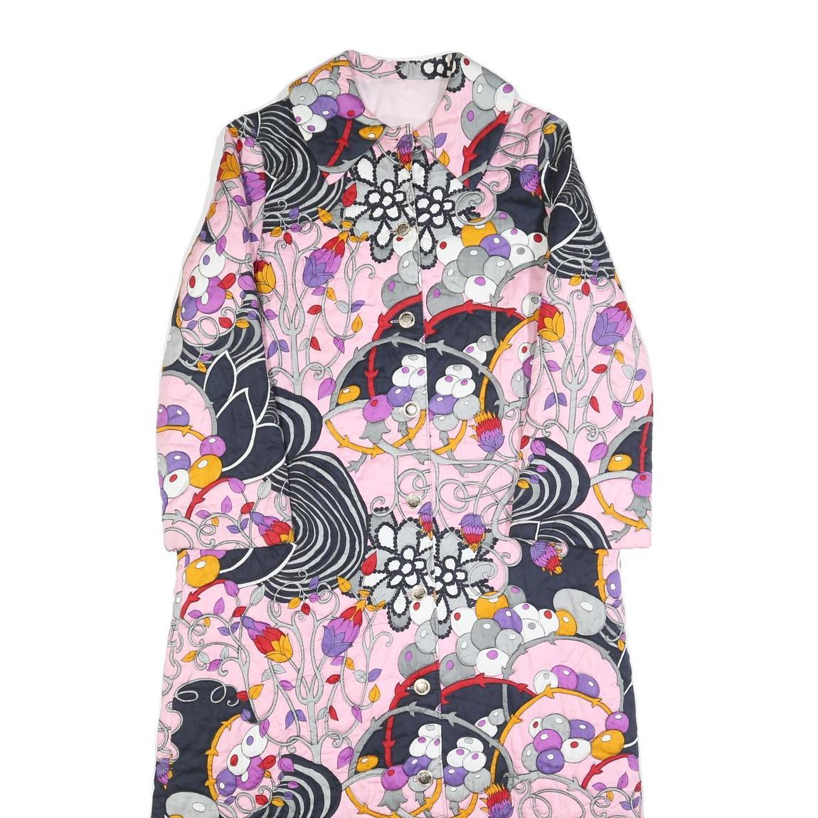 Womens Pink Button Jacket M Polyester Blend Floral Paisley Printed Long