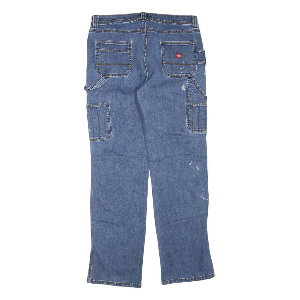 DICKIES Womens Regular Fit Blue Denim Zip Closure W34 L32 Workwear Jeans