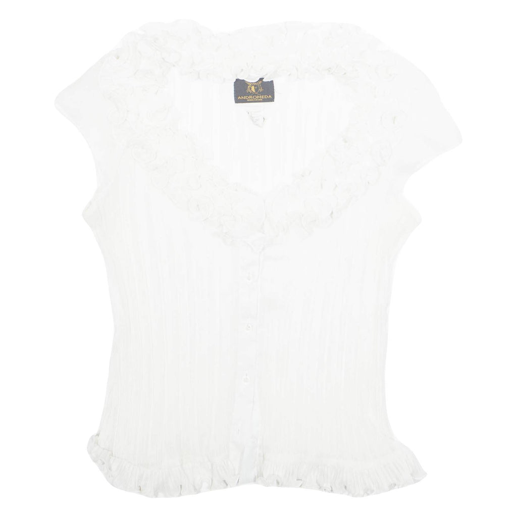 ANDROMEDA Womens Top White V-Neck Sleeveless M