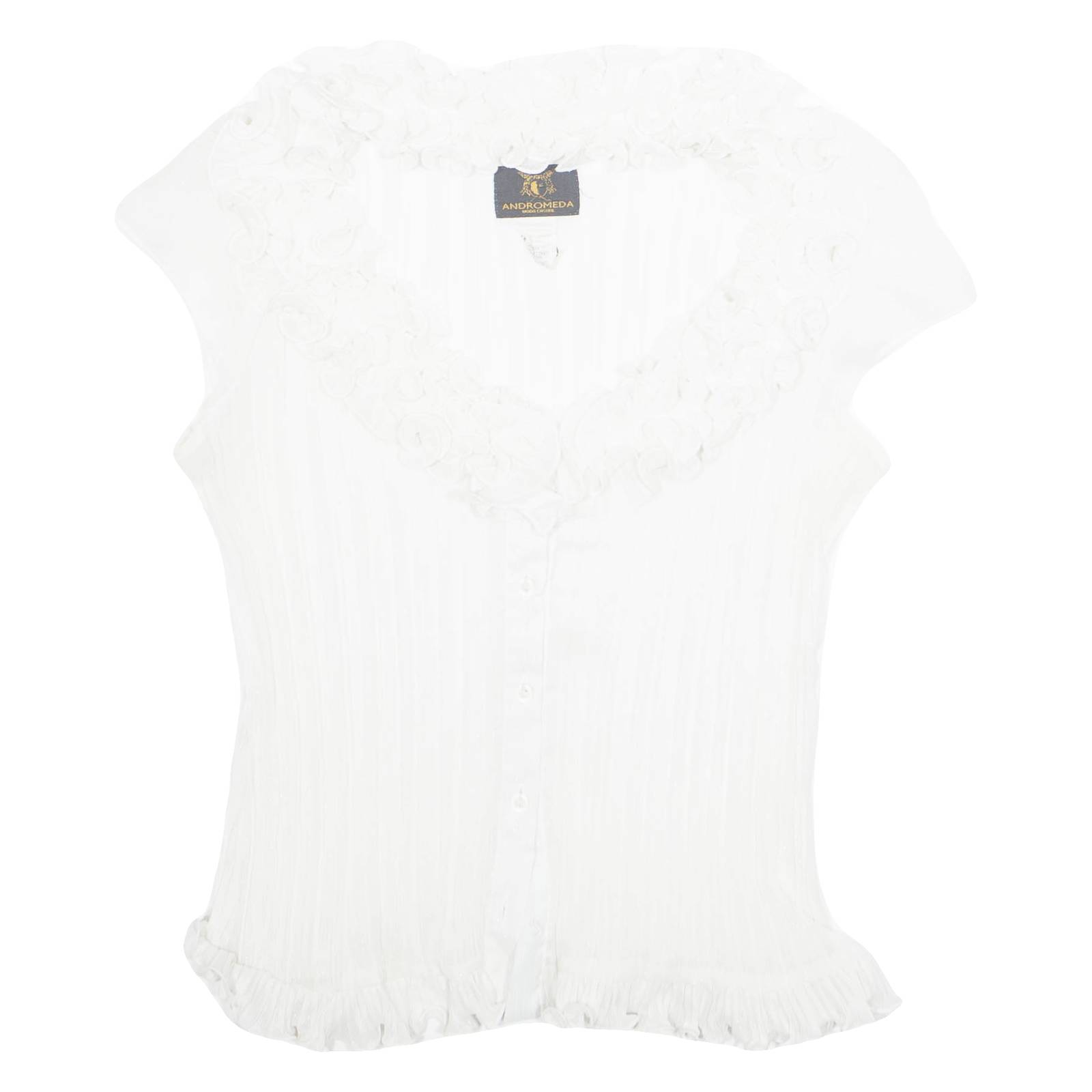 ANDROMEDA Womens Top White V-Neck Sleeveless M
