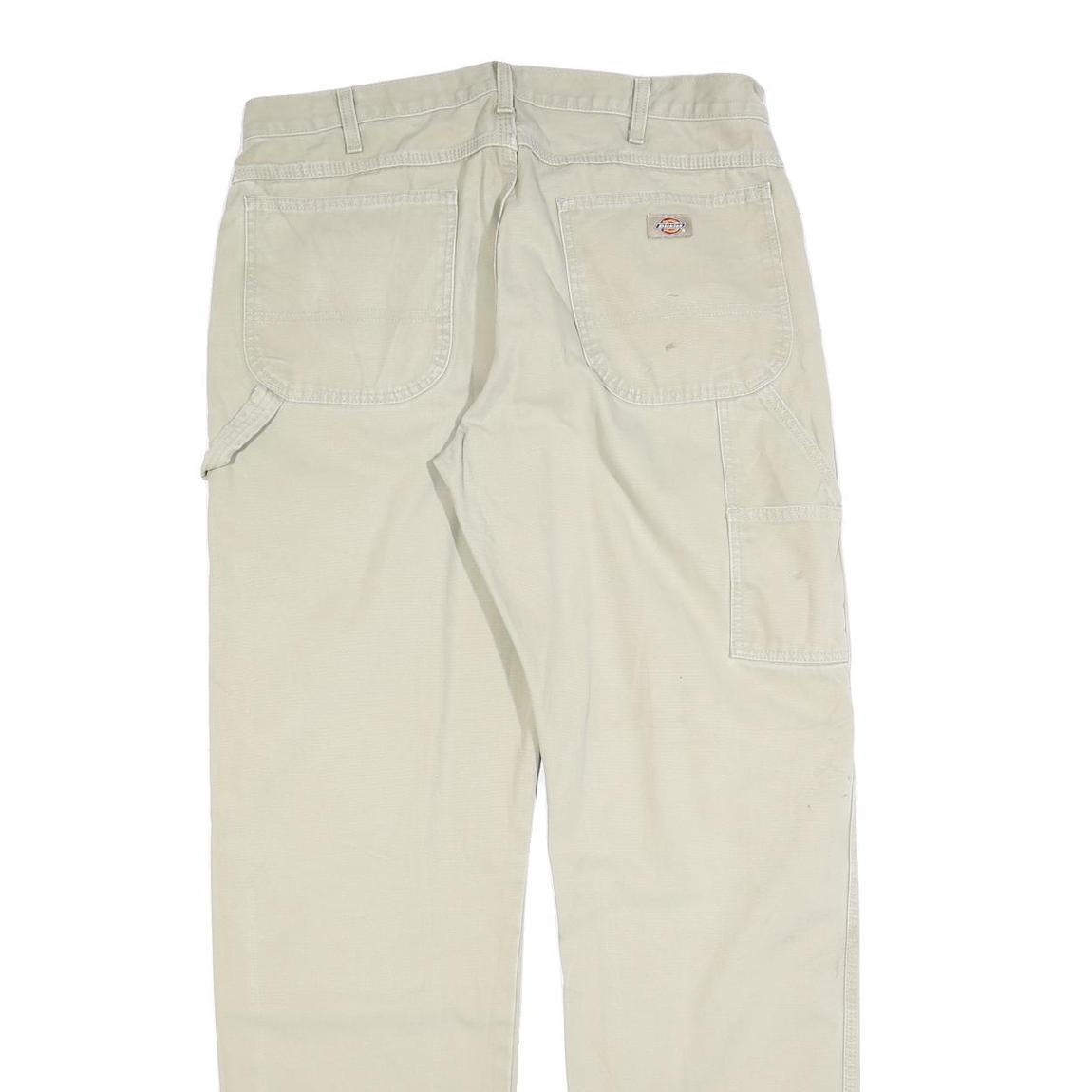 DICKIES Mens Cotton Blend Beige Regular Fit Straight Leg Trousers W34 L34