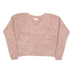 PINK ROSE Womens Pink Jumper Plain V-Neck Chunky Knit M Casual Soft