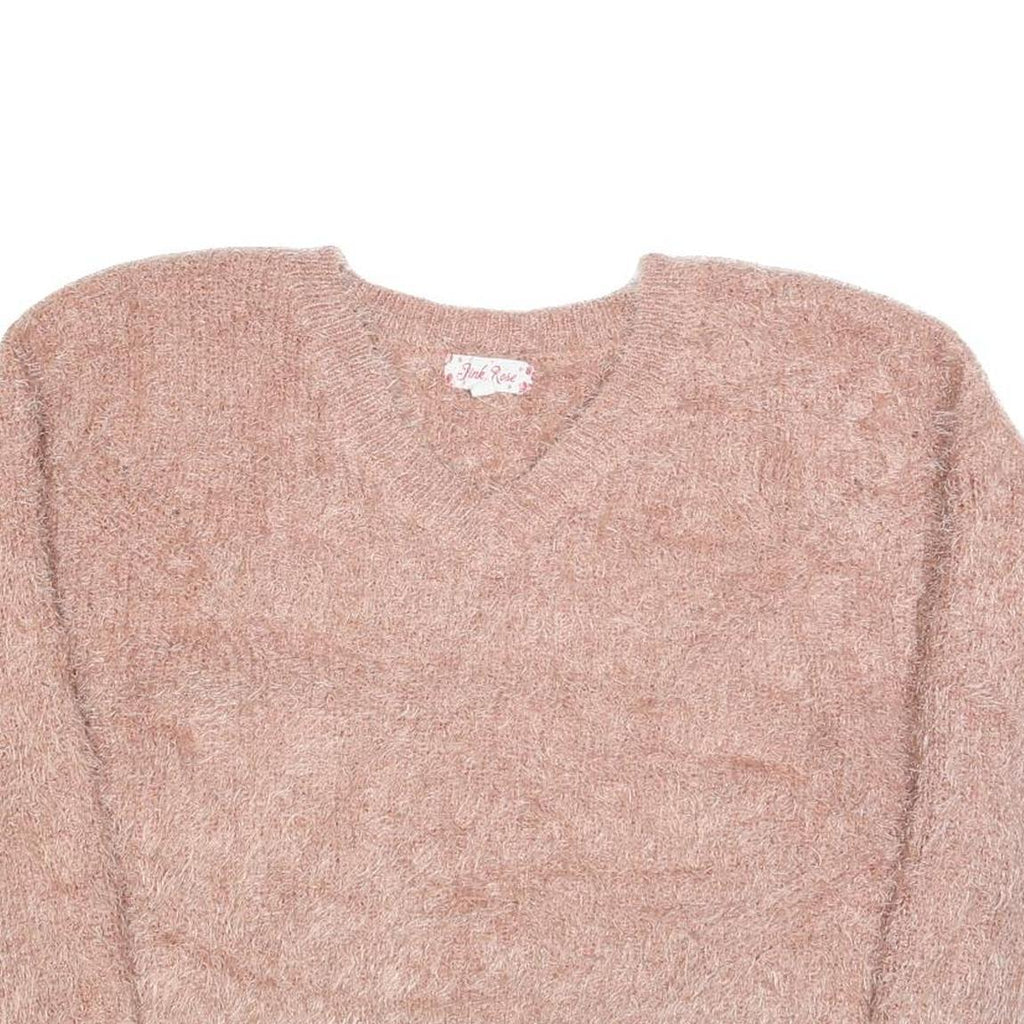 PINK ROSE Womens Pink Jumper Plain V-Neck Chunky Knit M Casual Soft
